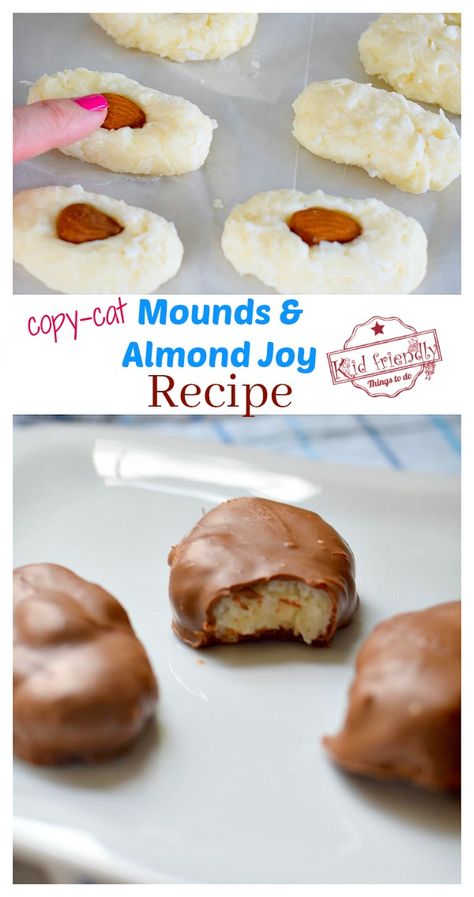 Copycat Almond Joy Candy Bars, Copycat Almond Joy, Homemade Almond Joys, Almond Joy Filling, Home Made Almond Joy, Almond Joys Recipe, Homemade Mounds Candy, Homemade Almond Joy Bars, Mounds Candy Recipe