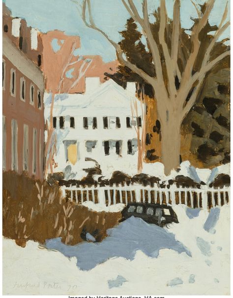 Artwork by Fairfield Porter, Oreton Clark House, Amherst College, Made of Oil on Masonite Fairfield Porter Painting, Snowy Paintings, Fairfield Porter, Amherst College, Contemporary Landscape Painting, Landscape Art Painting, Favorite Artist, January 20, Watercolor Inspiration