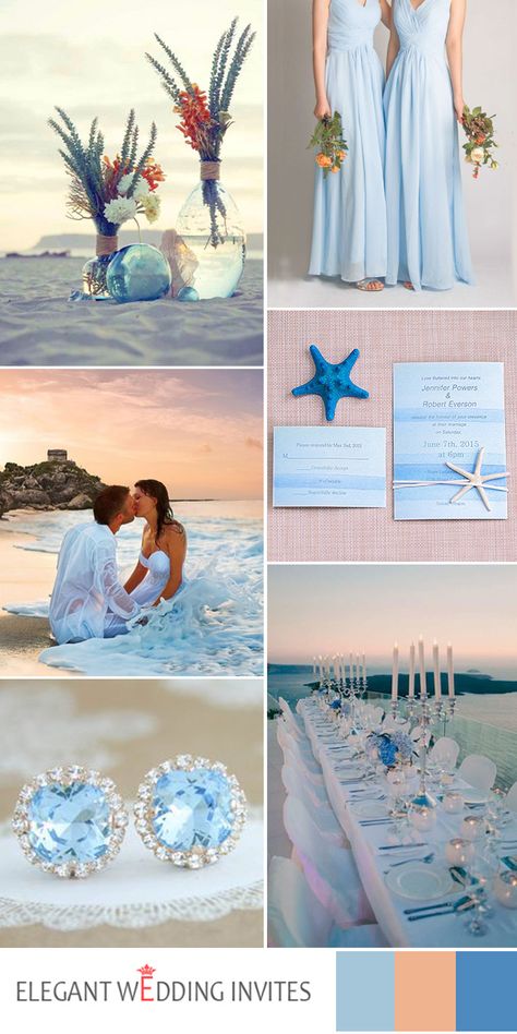 light blue beach wedding ideas for 2017 Light Blue Beach Wedding, Coral Wedding Colors, Palette Summer, Blue Beach Wedding, Beach Wedding Decorations Reception, Beach Wedding Ideas, Beach Wedding Centerpieces, Dream Beach Wedding, Beach Wedding Colors