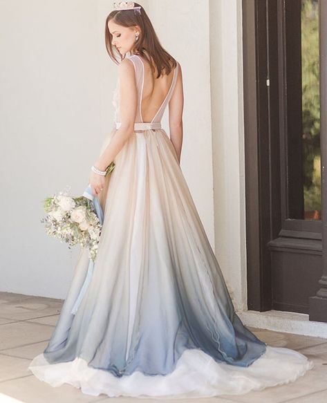 Ombre Blue Wedding Dress Ombre Blue Wedding, How To Ombre, Blue Ombre Dress, Brown Ombre Hair Color, Ombre Wedding Dress, Blue Wedding Dress, Ethereal Wedding Dress, Ombre Wedding, Ethereal Wedding