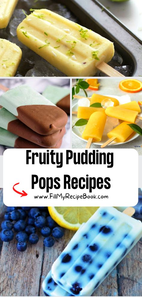 Fruity Pudding Pops Recipes ideas for summer time. Easy homemade popsicles that include fruit for snacks on hot days. Easy Homemade Popsicles, Pudding Pops Recipe, Fudgesicle Recipe, Pudding Popsicles, Pops Recipes, Peach Popsicles, Pudding Pops, Coconut Popsicles, Watermelon Popsicles