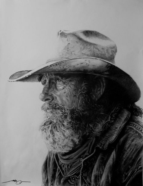 Old cowboy Quilling Portrait, Old Cowboy, Realistisches Tattoo, Cowboy Artists, Real Cowboys, Wilde Westen, Into The West, Art Charcoal, Cowboy Girl