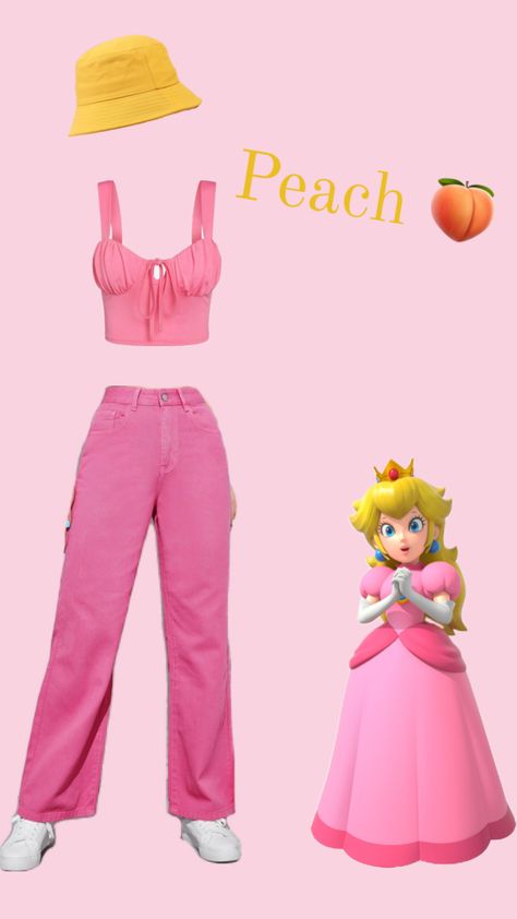 #peach Princess Peach Outfit Inspired, Princess Peach Disneybound, Toad Inspired Outfits, Princess Peach Outfit Ideas, Super Mario Outfit Ideas, Mario Inspired Outfits, Princess Peach Inspired Outfit, Princess Peach Outfits, Mario Characters Costumes