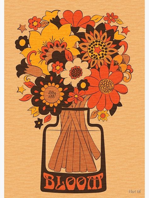 Orange Bedroom Ideas, Vase Orange, 1970s Art, Orange Bedroom, Brown Art, Hippie Art, Retro Illustration, Retro 70s, Boho Art