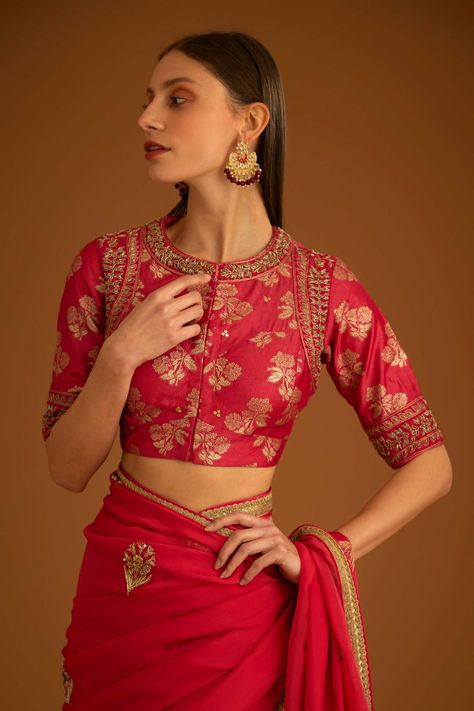 Cranberry pink chiffon sari and blouse