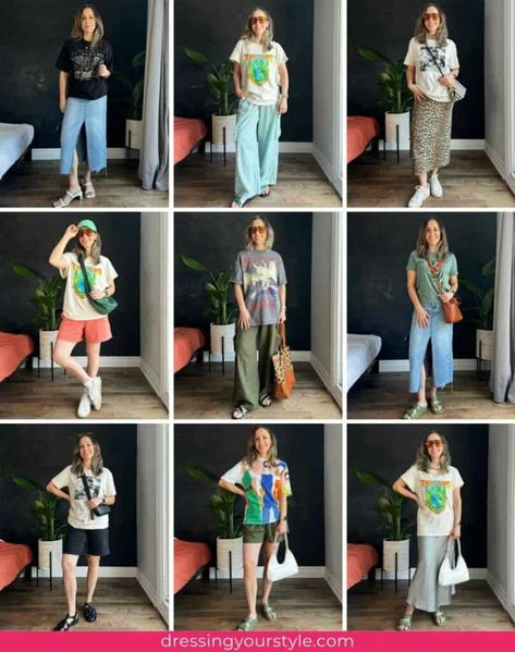 How to Wear an Oversized Graphic T-Shirt This Summer Oversized Graphic Tee Outfits, Outfits With Denim Skirt, Long Denim Skirt Outfit, Adidas Gazelle Outfit, Graphic Tshirt Outfit, Off White Tees, Hot Summer Outfits, Graphic Tee Style, Denim Skirt Outfits