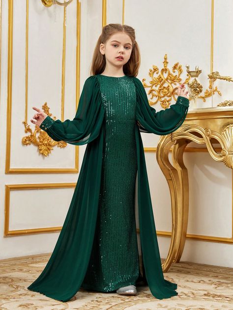 Party Wear Girls Dresses, A-line Dresses, Kids Dress Ideas, Party Wear Dress Ideas, Green Dress Look, Simple Sleeves Design, Long Dresses For Wedding, Girls Party Wear Dress, Party Wear For Girls