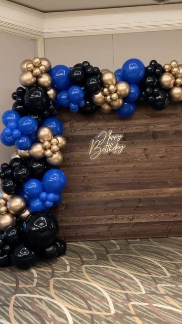 Navy Blue And Black Balloon Garland, Gold Black And Blue Party, Navy Blue And Brown Balloon Garland, Navy Blue Black And Gold Party, Navy Balloons Decoration, Blue Black Party Decorations, Black And Blue Balloon Decorations, Blue Men Party Decorations, Black Blue And Gold Balloon Garland