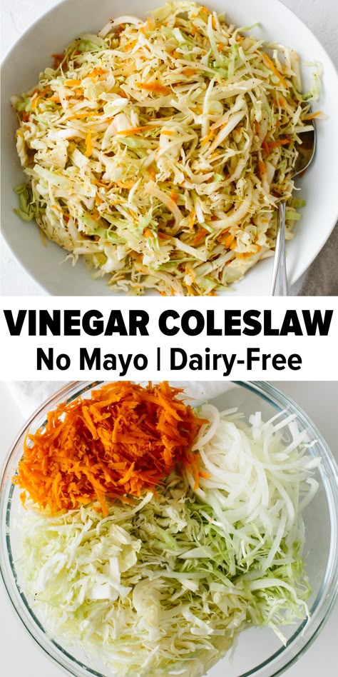 Mayo Coleslaw Recipe, Coleslaw Recipe No Mayo, Vinegar Based Coleslaw, Vinegar Coleslaw Recipe, No Mayo Coleslaw, Vinegar Coleslaw, Vegan Coleslaw, Pasta Vegetariana, One Pot Dinners