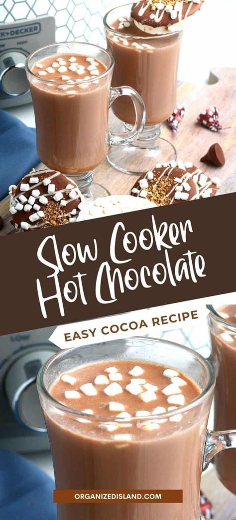 This easy Slow Cooker Hot Chocolate recipe is perfect for the holidays. Make a batch of hot cocoa in your crock pot with just a few ingredients! Hot Cocoa Crockpot Recipe, Stovetop Hot Chocolate Recipe, Slow Cooker Hot Chocolate Recipe, Crock Pot Hot Chocolate Recipe, Crockpot Drinks, Slow Cooker Hot Chocolate, Fun Beverages, Hot Winter Drinks, Spiked Hot Chocolate