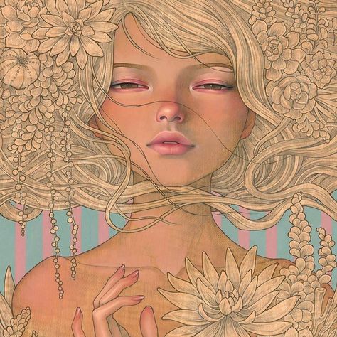 Art I love... Audrey Kawasaki's Art's painting “Enchantress”  #beautifulbizarre #art #culture #TheVintagePunk Art Bizarre, Art Nouveau Tattoo, Portrait Male, Pop Art Tattoos, Mark Ryden, Audrey Kawasaki, Bizarre Art, Alphonse Mucha, Wow Art