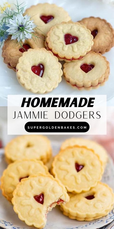 Homemade Jammy Dodgers, Jammy Dodger Recipe, Scottish Biscuit Recipes, Jam Jams Cookies Recipes, Jammie Dodgers Recipe, Jammy Dodgers Recipe, Biscuit Cookies Recipe, Biscuit Recipe Uk, Jammy Cookies