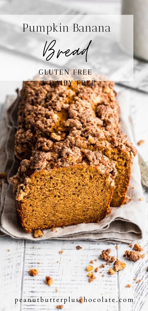 Dairy Free Pumpkin Bread Recipe, Dairy Free Pumpkin Banana Bread, Pumpkin Zucchini Bread Gluten Free, Pumpkin Banana Gluten Free, Pumpkin And Banana Recipes Gluten Free, Health Pumpkin Bread, Pumpkin Bread Gluten Free Dairy Free, Fall Baking Healthy Gluten Free, Gluten Free Pumpkin Loaf Recipe