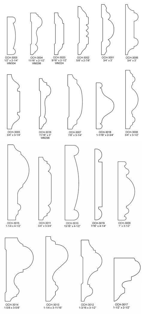 Base Molding Ideas, Moulding Detail, Cornice Design, Chair Rail Molding, Round Moulding, Moulding Profiles, Base Moulding, Architecture Design Concept, Chair Rail