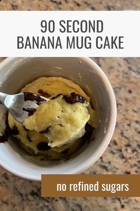 All you do is mash a banana in a large coffee mug, mix in the other ingredients, stir and put it in the microwave for 90 seconds. Banana Mug Cake Healthy, Mug Banana Bread, Quick Mug Cake, Mug Cake Low Carb, Paleo Coffee, Paleo Banana Muffins, Banana Mug Cake, Trail Mix Cookies, Single Serve Cake