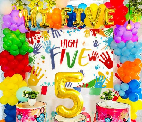 PRICES MAY VARY. Hi Five Birthday Party Decorations: If your child is about to be five years old and loves to be lively, this multi-color party decoration is perfect for he/she. You can photograph happy moments that will surprise him and make him unforgettable Happy 5th Birthday Backdrop: The Rainbow Hi Five Birthday Party Decorations is designed with rainbow colors, with the pattern of hands, adds vitality and energy to the birthday party; The 5th birthday backdrop is a great photo prop for tak 5th Birthday Decorations For Boys, Five Birthday Party Ideas Boy, 5 Year Boy Birthday Party Ideas, Five Year Old Birthday Theme Boy, Boys 5th Birthday Theme, 5th Birthday Themes Boy, 5th Birthday Boy Themes, Hi 5 Birthday Party Ideas, 5th Birthday Party Ideas For Boys