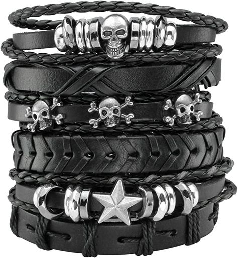 Best Sandals For Men, Emo Jewelry, Emo Accessories, Wooden Beaded Bracelets, Punk Rock Jewelry, Grunge Accessories, Gothic Bracelet, Wrap Bangles, Black Punks