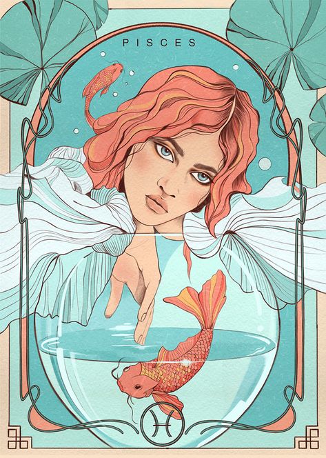 Horoscope Art, Zodiac Characters, Zodiac Cards, Astrology Art, Tarot Art, Lukisan Cat Air, Art Et Illustration, Zodiac Art, Pisces Zodiac