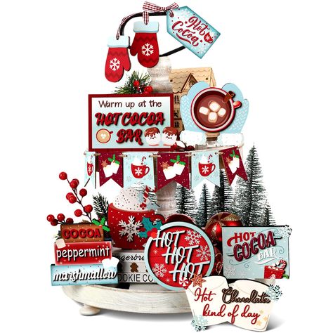 PRICES MAY VARY. Hot Cocoa Tiered Tray Decor Set: you will get 15 pieces of Christmas tiered tray decors in total, including 9 wooden block signs and 1 garland (6 small hanging signs), also comes with glues for easy installing, sufficient quantities and various styles can meet your use and decoration needs for your tiered tray easily Built to Long Last: the tiered tray decor set is made of quality wood material mainly, solid and reliable, not easy to break or deform, coming in smooth surface and Wood Table Decor, Winter Table Decor, Drink Stations, Christmas Tiered Tray Decor, Holiday Table Centerpieces, Home Table Decor, Christmas Tiered Tray, Christmas Wooden Signs, Party Table Centerpieces