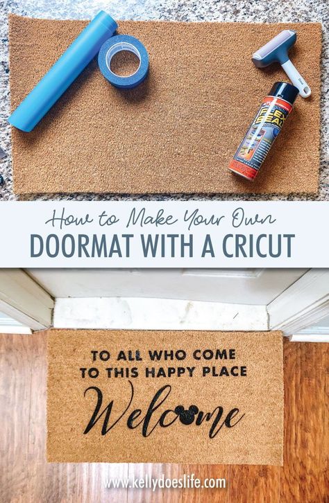 Cricut Outdoor Mat, Diy Front Door Mat Cricut, Cricut Welcome Mats Diy, Diy Door Mats With Cricut, Cricut Door Mat Diy Flex Seal, Cricut Floor Mats, Disney Doormat Ideas, Cricut Front Door Mat, Diy Cricut Decor