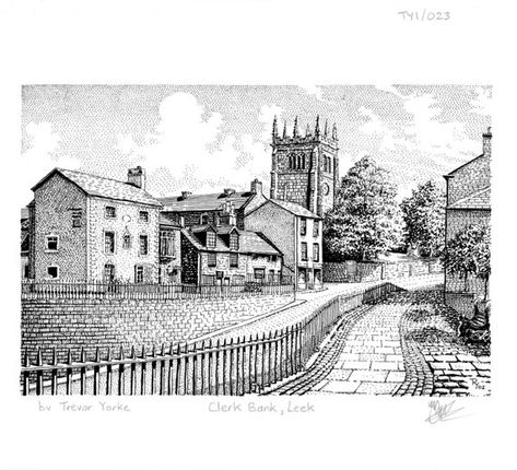 Clerk Bank, Leek, Staffordshire Leek Staffordshire, Illustration Pen And Ink, Free Frames, Japanese Market, Peak District, Ink Drawing Illustration, Light Cream, Pen Ink, Ink Pen Drawings