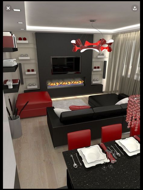 Black And Red Living Room, Black Living Room Set, Interior Design Country, Red Living Room Decor, Black Living Room Decor, White Living Room Decor, Black And White Living Room, Red Living, Black Living Room