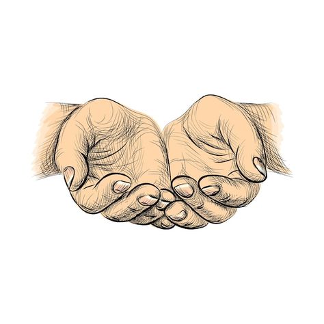 Begging Hands, Praying Hands Drawing, Hands Vector Illustration, Hand Holding Something, Hands Vector, Hand Palm, Pencak Silat, Hand Drawing Reference, Water Drawing