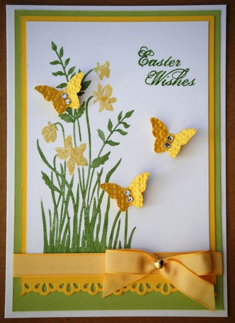 45 Homemade Easter Card Ideas (Easy & Fun) - Jae Johns Diy Easter Cards, Stampin Up Easter Cards, Stampin Up Easter, Yellow Butterflies, Beautiful Wings, Easter Cards Handmade, Card Crafts, Making Greeting Cards, Spring Cards