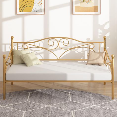 PRICES MAY VARY. Metal 【Classical Style Daybeds】Our daybed frame with simple and elegant decorative appearance, a classical style headboard and low profile foot-board, which adds refined sensation to your home and shows your great taste. 【Sturdy Daybed Frames】This day bed frame is made of solid metal frame structure with heavy-duty steel slats support, powder painting finish, no quaking & scratching. Weight capacity up to 660lbs. No Box Spring Needed. 【Under-bed Storage Space】The outer size of 7 Day Bed Frame, Daybed Frame, Trundle Mattress, Twin Daybed With Trundle, Twin Daybed, Metal Daybed, Metal Sofa, Mattress Sofa, Daybed With Trundle