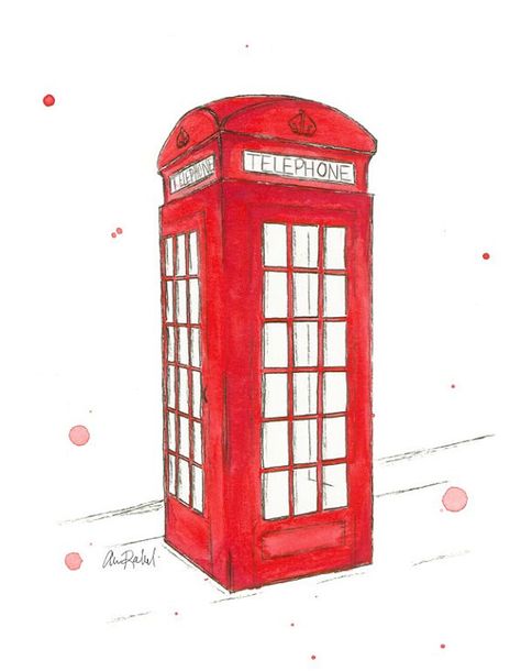 London Phone Booth - Print from original watercolor illustration by Lexi Rajkowski, London, telephone booth, London telephone booth, watercolor, art print, wall art, home decor, bedroom decor, vanity decor, office decor, red, pen Phone Booth Drawing, Booth Drawing, London Telephone Booth, London Phone Booth, Pen Illustration, Telephone Booth, Phone Booth, Vanity Decor, Phone Photography