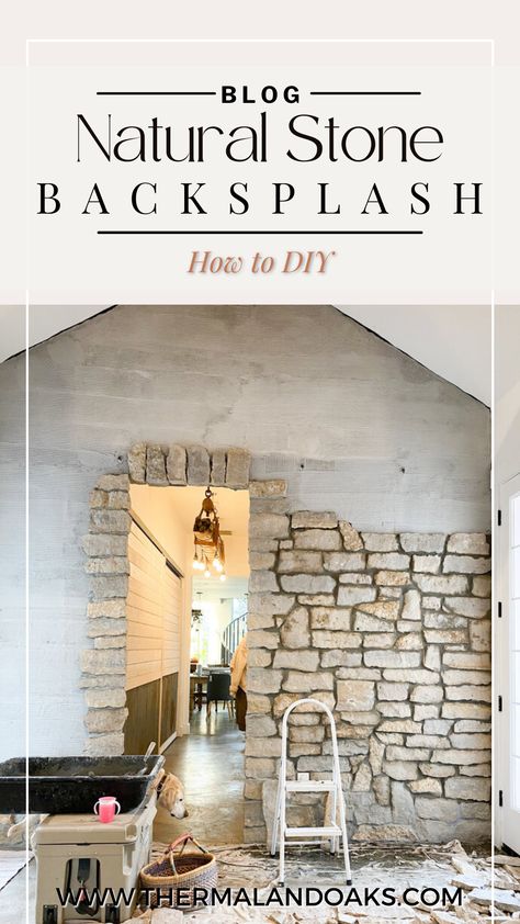 Faux Stone Wall Interior, Diy Stone Backsplash, Stone Cottages Interior, Diy Stone Wall, Thermaland Oaks, Natural Stone Backsplash, Stone Backsplash Kitchen, Faux Stone Walls, Stone Walls Interior