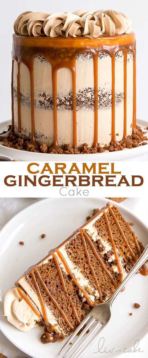 Christmas Dessert Cakes, Unique Cake Ideas, Tall Birthday Cake, Bbq Dessert, Gingerbread Cake Recipe, Dessert Oreo, Caramel Buttercream, Cake Layers, Cake Photo