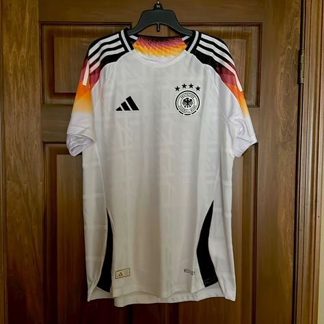 Great High Quality Germany Euro 2024 Home Jersey. It Fits For Men Large Perfectly But Can Also Fit Someone That Wears Men’s Medium. When Washing This Put It Out To Dry And Don’t Put In The Drier Because It Will Ruin The Badge. Fits For Men, Euro Cup, Germany Football, The Badge, White Home, Adidas Shirt, White Houses, It Fits, White Adidas