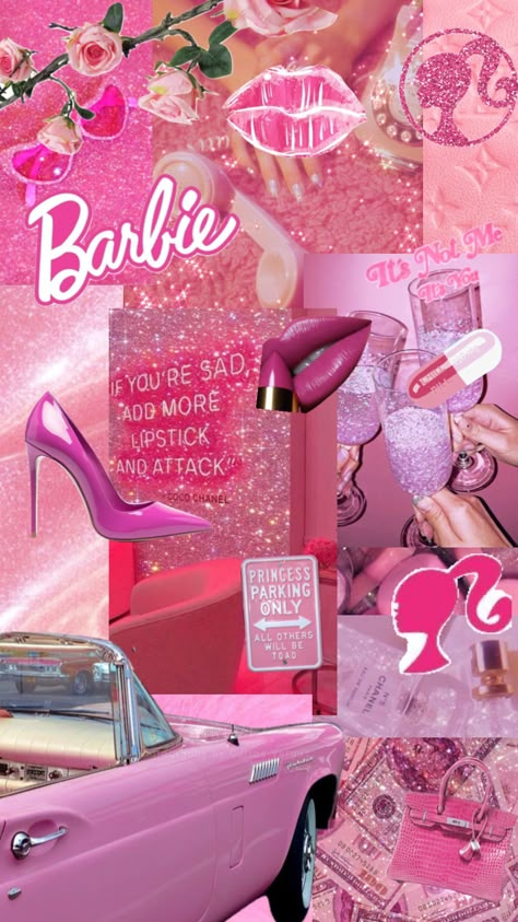 #barbie #barbieaesthetic #pinkaesthetic Barbie Theme Aesthetic, Barbie Themed Wallpaper, Barbie Aesthetic Collage, Barbie Vision Board, Barbie Theme Wallpaper, Iphone Wallpaper Barbie, Barbie Phone Wallpapers, Walpaper Barbie, Barbie Aesthetic Background