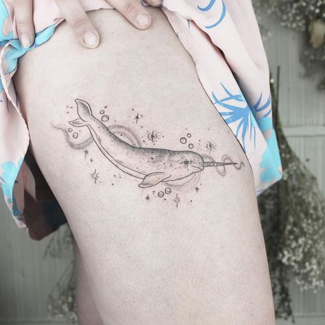 Narwhal Tattoo Traditional, Tattoos Snowflake, Narwal Tattoo, Tattoos Dandelion, Narwhal Tattoo, Light Tattoos, Tattoos Ocean, Snowflake Tattoos, Tattoo Ideas Flower