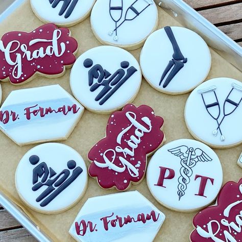 Graduation cookies for a Doctor of Physical Therapy ♥️🤍. Congratulations to all the graduates ! #graduationcookies #drcookies… | Instagram Pt Cookies Decorated, Physical Therapy Graduation Party Ideas, Physical Therapy Party Ideas, Pt Graduation Party Ideas, Physical Therapy Cookies, Physical Therapy Graduation Party, Queen Cookies, Physical Therapy Graduation, Degree Party