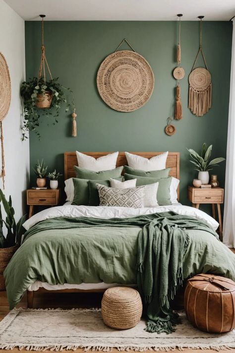 Green Boho Comforter, Boho Daybed, Boho Style Bedroom Decor, Boho Style Bedroom Ideas, Olive Bedroom, Style Bedroom Ideas, Bohemian Bedroom Inspiration, Boho Bedrooms, Teardrop Campers