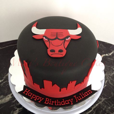 Chicago Bulls Cake - by Mari's Boutique Cakes Bulls Cake, Bull Cake, Chicago Bulls Cake, Jordan Cake, Best Birthday Cake, 12th Birthday Cake, Pastry Design, Cakes Design, Basketball Cake