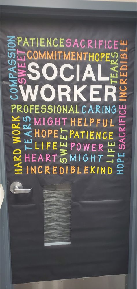 Social Worker Door Decorations, School Social Work Door Decor, School Social Worker Door, Social Worker Office Decor Ideas, School Social Worker Appreciation, School Counselor Appreciation Week, Counselor Appreciation Week, School Counselor Appreciation, Social Worker Outfits