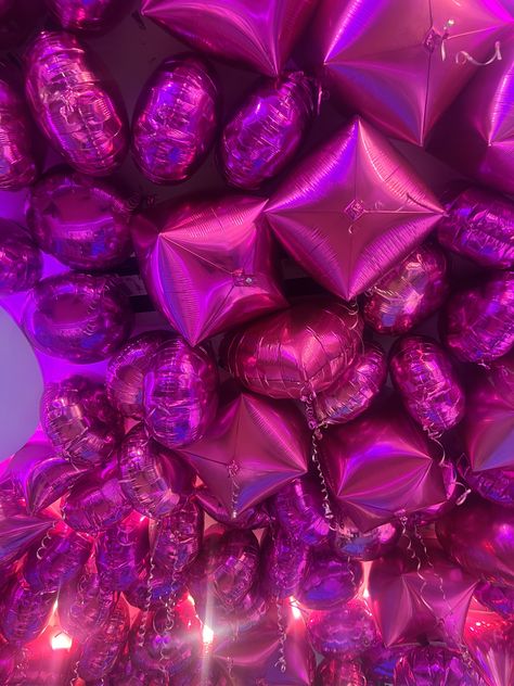 Dark Pink Balloons, Dark Pink Birthday Party Decorations, Hot Pink Birthday Aesthetic, Hot Pink Party Aesthetic, Hot Pink Sweet 16, Hot Pink Birthday Decorations, Pink Balloons Birthday, Hot Pink Balloons, Pink And Black Birthday