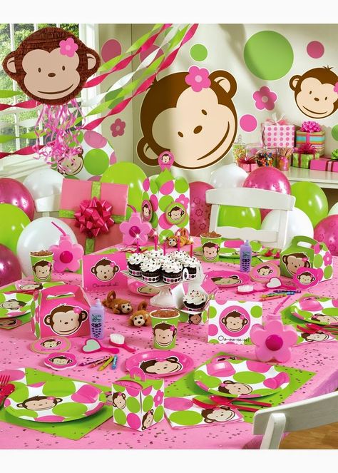 Pink Monkey First Birthday Theme for Girls Monkey Themed Birthday Party, Monkey Party Ideas, Monkey First Birthday, Monkey Birthday Party, Unique Birthday Party Ideas, Monkey Birthday Parties, Monkey Birthday, Monkey Girl, 1st Birthday Party Themes