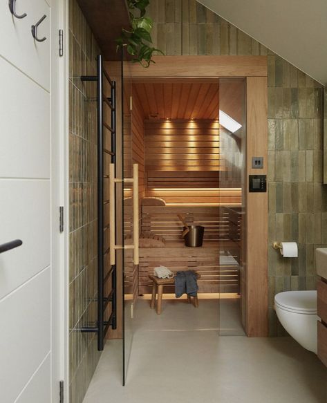 Sauna Bathroom Ideas, Wellness Bathroom, Sauna Bathroom Design, Home Spa Room, Victoria House, New Bathroom Ideas, Sauna Design, Attic Bathroom, Scandinavian Bathroom