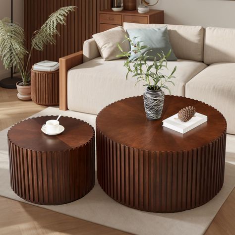 PRICES MAY VARY. 🏠【Handcrafted Relief Nesting Coffee Table】Our beautifully designed wood coffee tables Set feature handcrafted relief on the round sides, adding an extra touch of elegance to these already stunning pieces. The meticulous craftsmanship in the round sides enhances their already exquisite appearance. Our nesting tables boast a sleek and modern design, making them a perfect fit for any room decor. 💎【Durable Modern Accent End Table Set】This set includes a big coffee table measuring Minimalist Coffee Table Wood, Table For Living Room Modern, Coffee Table Small Space, Coffee Table Set Of 2, Round Nesting Coffee Tables, Drum Side Table, Round Coffee Table Modern, Drum Coffee Table, Small End Tables