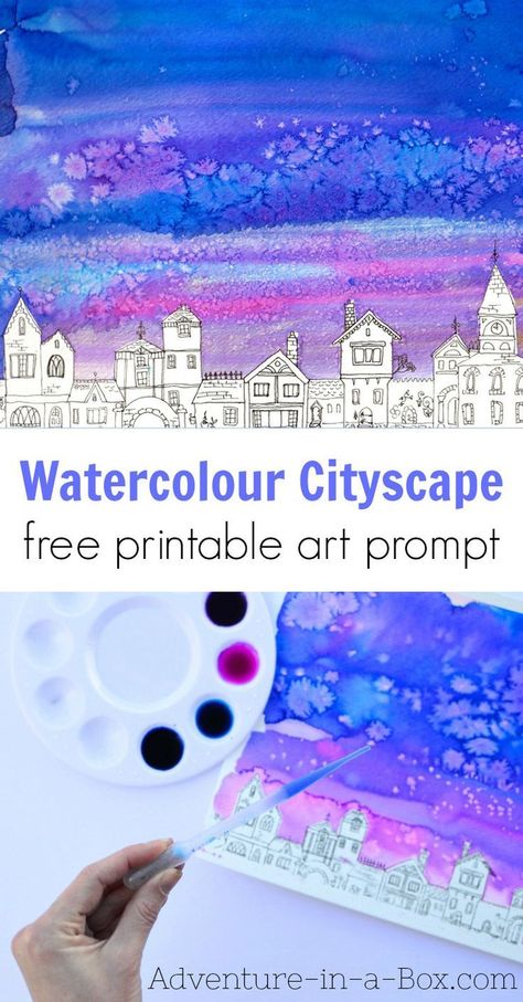 Watercolour Cityscape, Easy Painting For Kids, Art Videos For Kids, Art Project For Kids, Art Projects For Teens, Winter Art Projects, Kids Watercolor, Easy Art Projects, Project For Kids