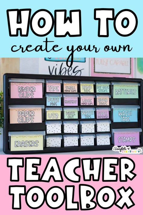 Setting up a teacher toolbox is incredibly easy, and today I want to walk you through 5 easy steps to set up a teacher toolbox you’ll love all year long. Not only for the cute design, but also for the all the moments of frustration you’ll save yourself from! Teacher Toolbox Organizer // Printable Teacher Toolbox Labels // Classroom Organization Teacher Toolbox Ideas, Classroom Toolbox Organizer, Classroom Craft Organization, Teacher Labels Printables Free, Teacher Toolbox Labels Free Editable, Teacher Toolbox Labels Free, Teacher Tool Box Labels, Tool Box Labels, Galaxy Classroom