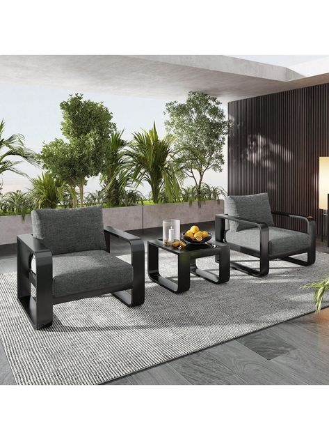 Grey  Collar  Synthetic Fiber   Embellished   Outdoor & Garden Thick Pillows, Black Outdoor Patio, Gray Patio Furniture, Contemporary Outdoor Furniture, Outdoor Furniture Set, Desain Furnitur Modern, Outdoor Patio Furniture Sets, Patio Furniture Covers, Aluminum Patio