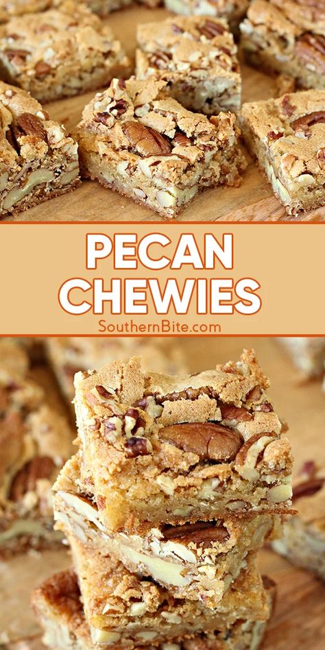 Pecan Dessert Recipes, Pecan Chewies, Pecan Desserts Recipes, Nut Dessert, Pecan Desserts, Bar Desserts, Tiramisu Dessert, Bars And Squares, Blondies Bars