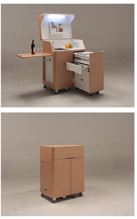 Kenchikukagu Mobile Furniture - kitchen cart but modify it as a computer workstation Space Saving Table, تصميم الطاولة, Small Workspace, Desain Furnitur Modern, Convertible Furniture, Folding Furniture, Smart Furniture, घर की सजावट, Creative Furniture