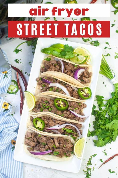 air fryer street tacos Steak Taco, How To Make Steak, Street Taco Recipe, Delicious Steak, Air Fryer Steak, Easy Steak, Steak Tacos, Street Tacos, Beef Stew Meat