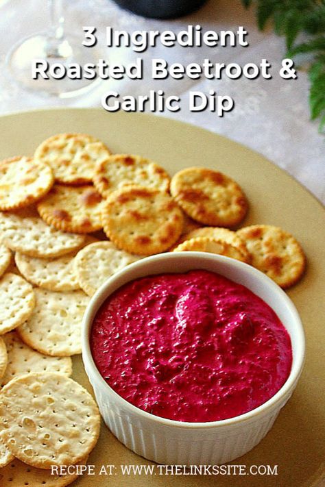 With only 3 ingredients, which include roasted beetroot and garlic, this tasty beetroot dip is the perfect appetizer for a party or summer BBQ! thelinkssite.com #dips #appetizer #beetroot #garlic #recipe Garlic Dip Recipes, Deviled Ham, Guacamole Dip Recipes, Homestead Cooking, Cob Loaf, Roasted Beetroot, Guacamole Recipe Easy, Guacamole Dip, Aussie Food